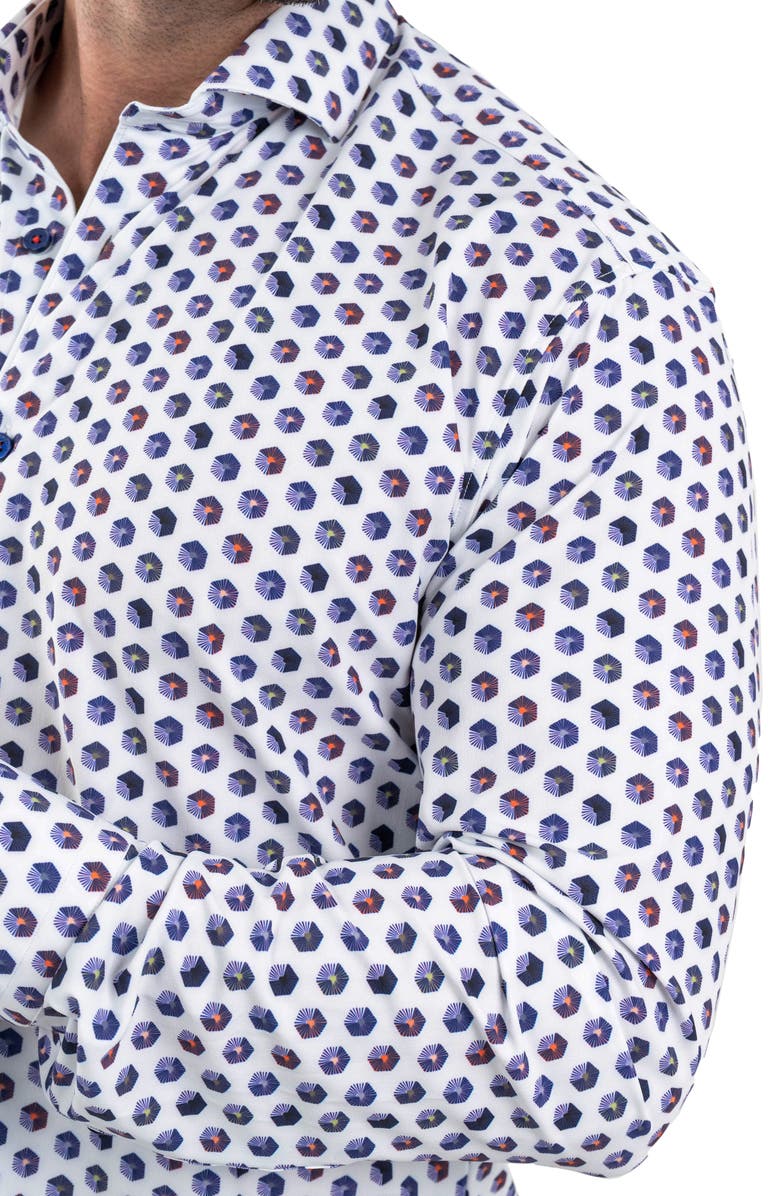 Maceoo Einstein Cuboid Print Stretch Button-Up Shirt, Alternate, color, White