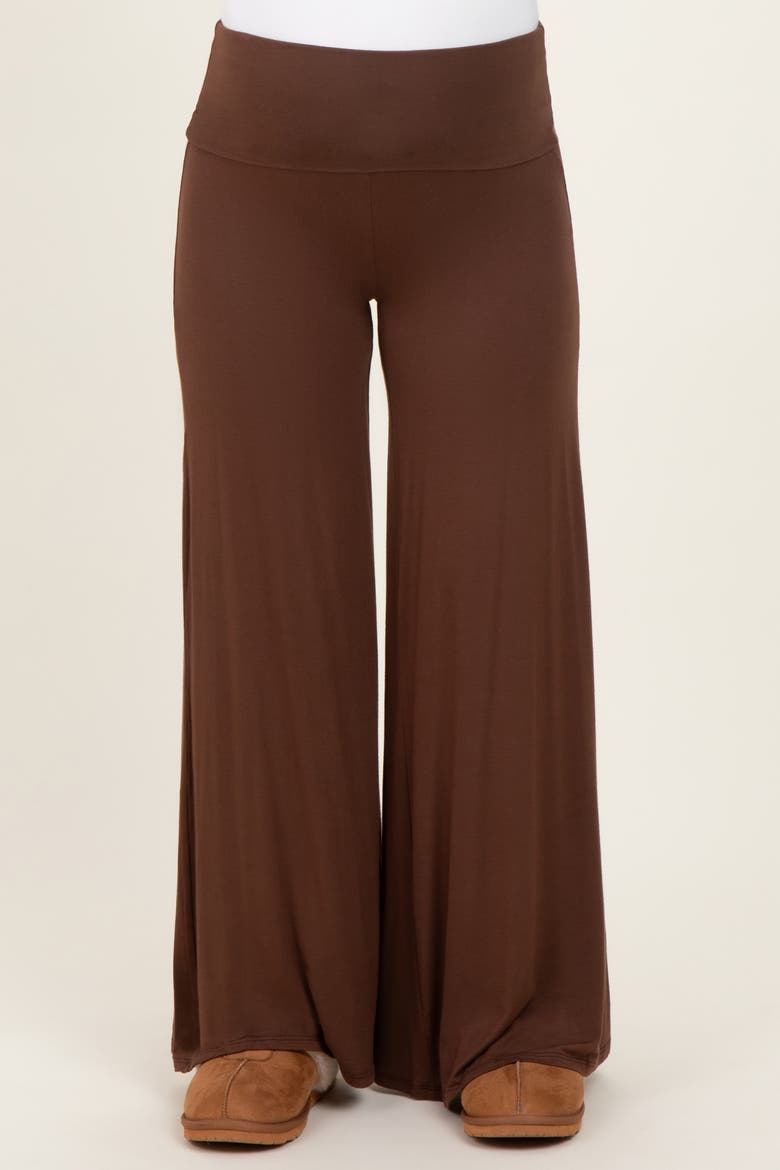 Fold Over Waist Wide Leg Lounge Pants, Alternate, color, Brown