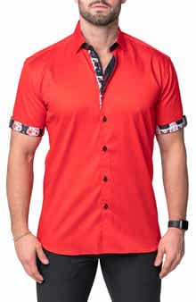 Galileo Modern Red Short Sleeve Contemporary Fit Button-Up Shirt