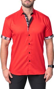 Maceoo Galileo Modern Red Short Sleeve Contemporary Fit Button-Up Shirt