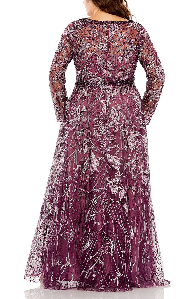 Mac Duggal Long Sleeve High Neck Embroidered Gown, Alternate, color, Plum