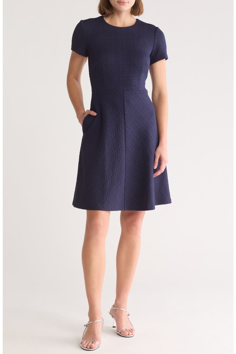 Jewel Neck Fit & Flare Dress, Main, color, NAVY