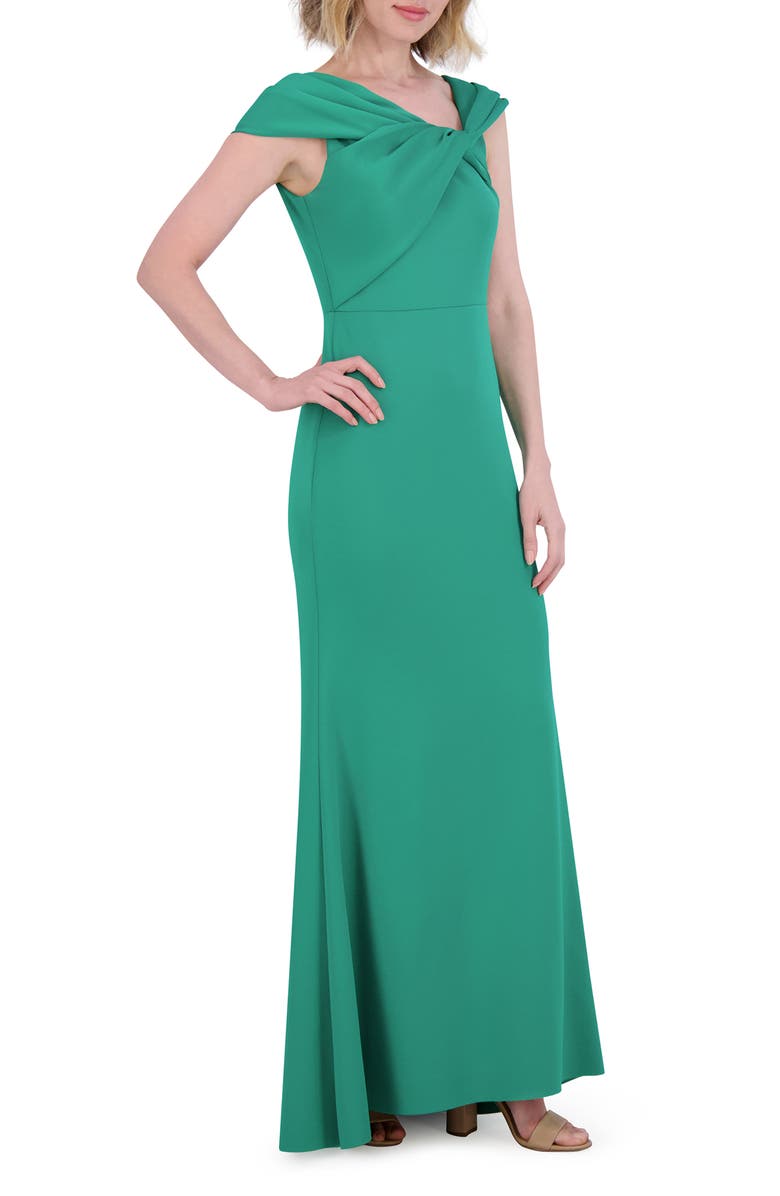 Wrap Neckline Scuba Crepe Gown