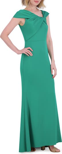 Wrap Neckline Scuba Crepe Gown