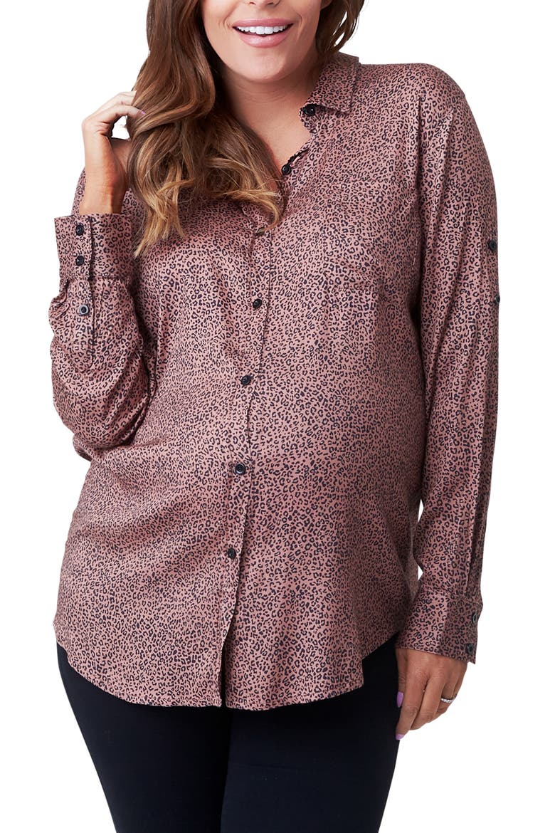 Charley Button-Up Maternity/Nursing Top, Alternate, color, ANIMAL