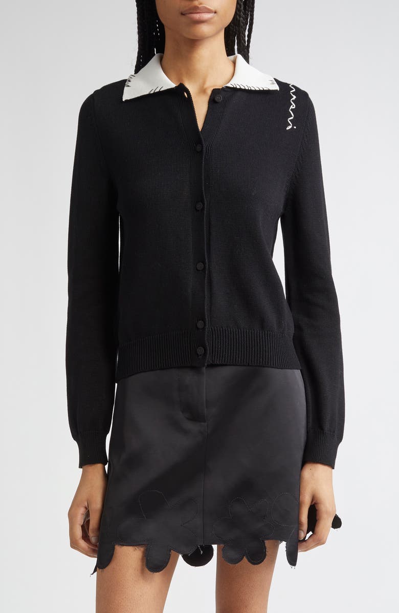 Marni Logo Embroidered Long Sleeve Cardigan, Main, color,