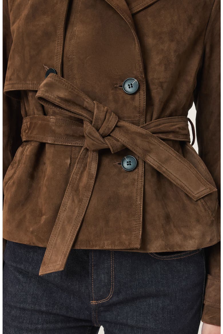 Okena Cropped Suede Jacket, Alternate, color, HOT CHOC BROWN