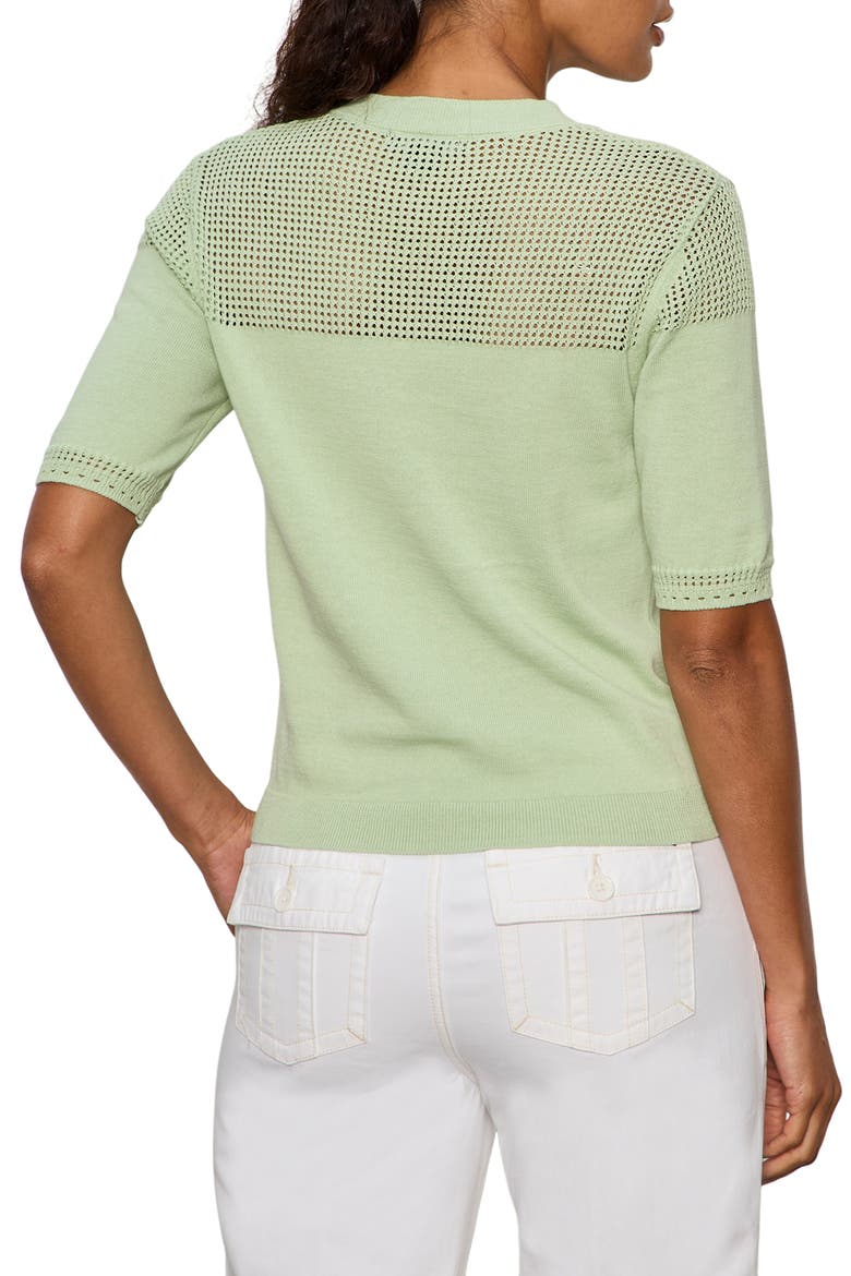 Mixed Stitch Short Sleeve Cotton Sweater, Alternate, color, DETOX GREEN