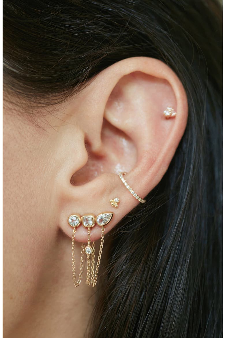 Cléo Diamond & White Topaz Triple Chain Drop Front/Back Earrings, Alternate, color, YELLOW GOLD