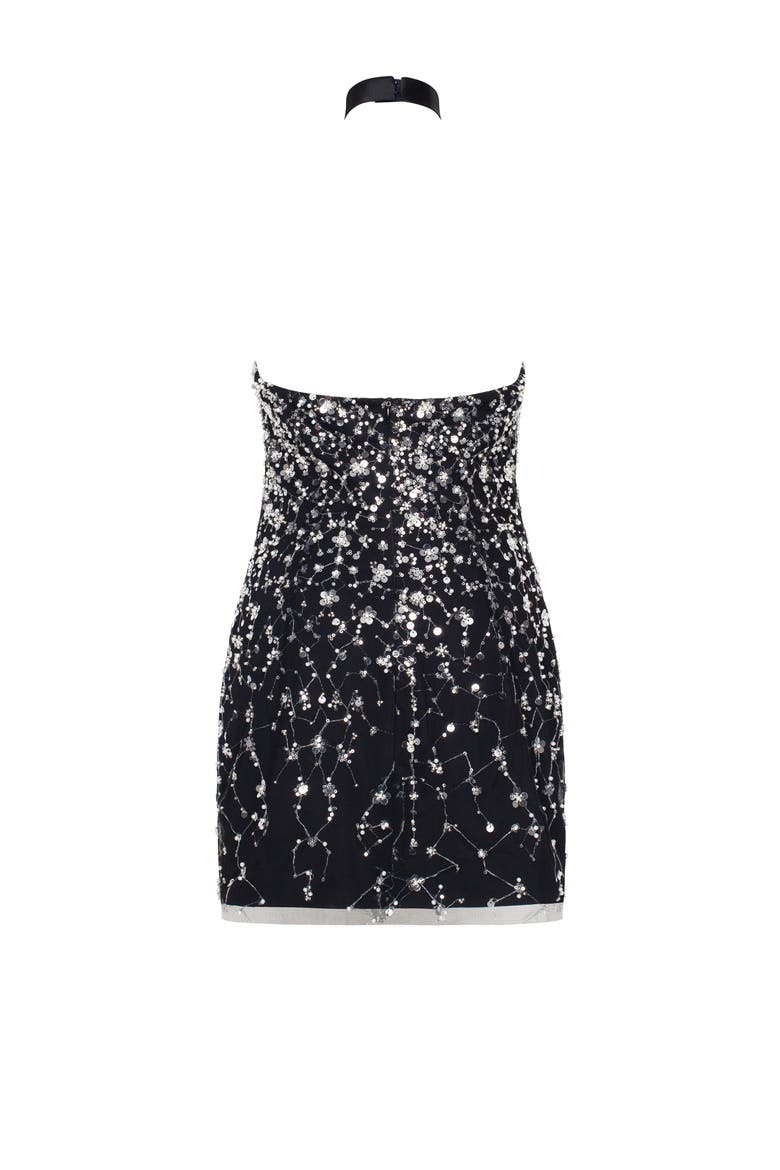Bodycon Halterneck Crystal-Embellished Mini Cocktail Dress in Black, Alternate, color, Black