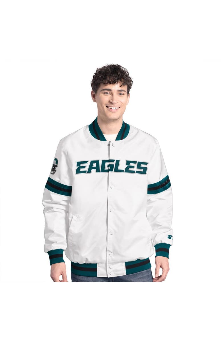 STARTER Men's Starter  White Philadelphia Eagles Scout Full-Snap Varsity Jacket, Alternate, color, White