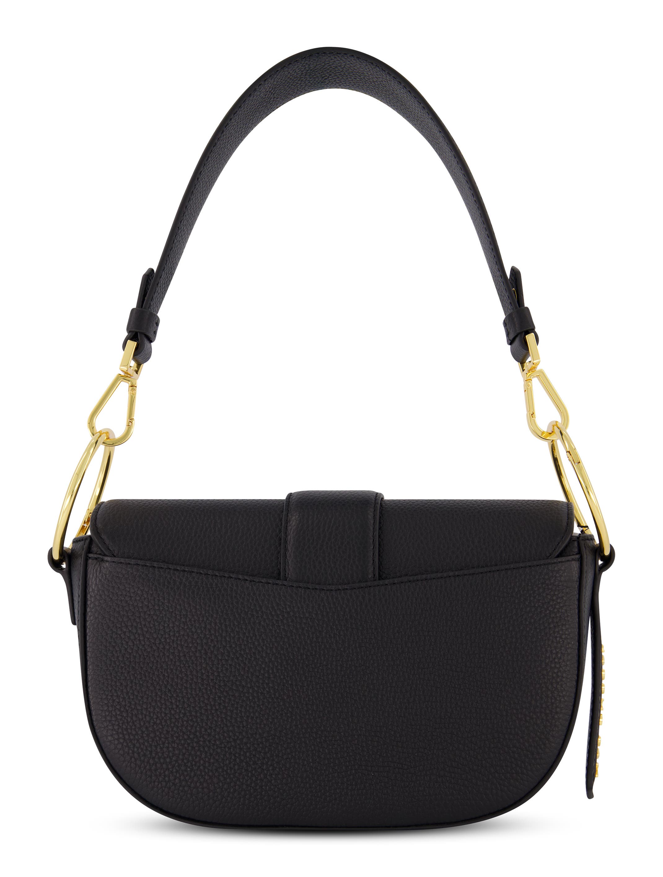 Gold Plated Hardware Grain Leather Saddle Bag, Alternate, color, Black