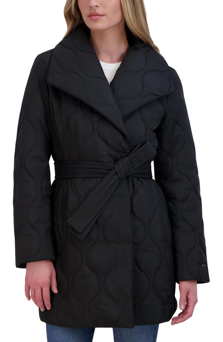 Tahari Janelle Quilted Wrap Coat, Alternate, color, 