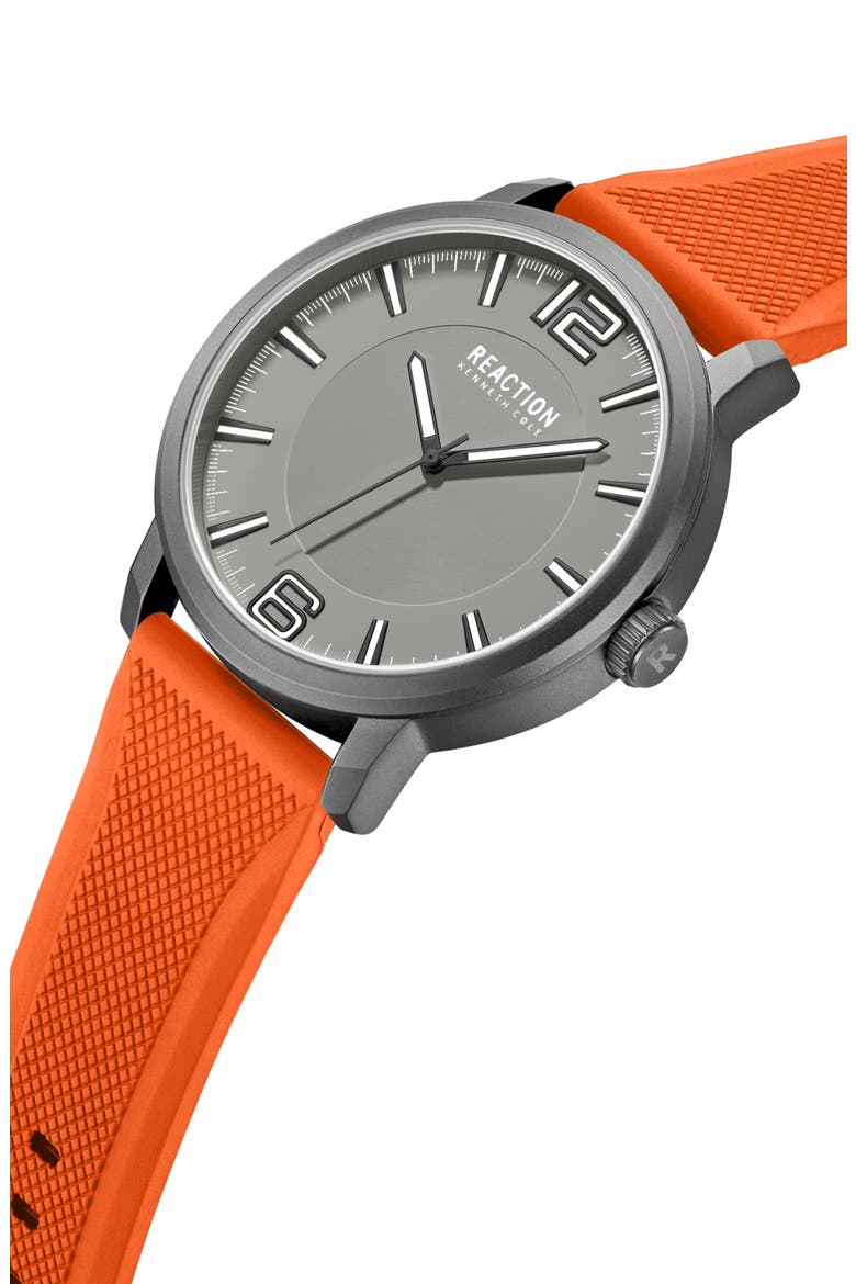 Classic Black Silicone Strap Watch, 44mm, Alternate, color, GREY/ ORANGE