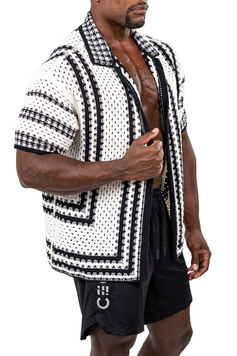 Marthy Knit Short Sleeve Button-Up Shirt, Alternate, color, WHITE