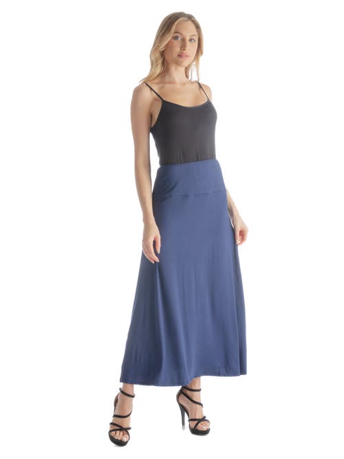 24seven Comfort Apparel Petite Elastic Waist Solid Color Maxi Skirt In Blue