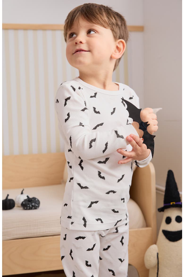 Kids' Cotton Rib Pajamas, Alternate, color, OFF WHITE