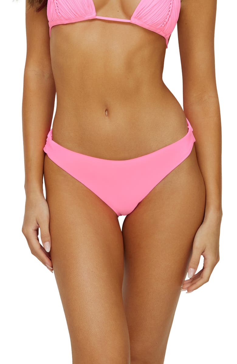 PQ SWIM Basic Ruched Bikini Bottoms, Main, color, Vivid Pink