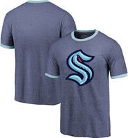 Majestic Threads Men's Majestic Threads Heathered Deep Sea Blue Seattle Kraken Ringer Contrast Tri-Blend T-Shirt