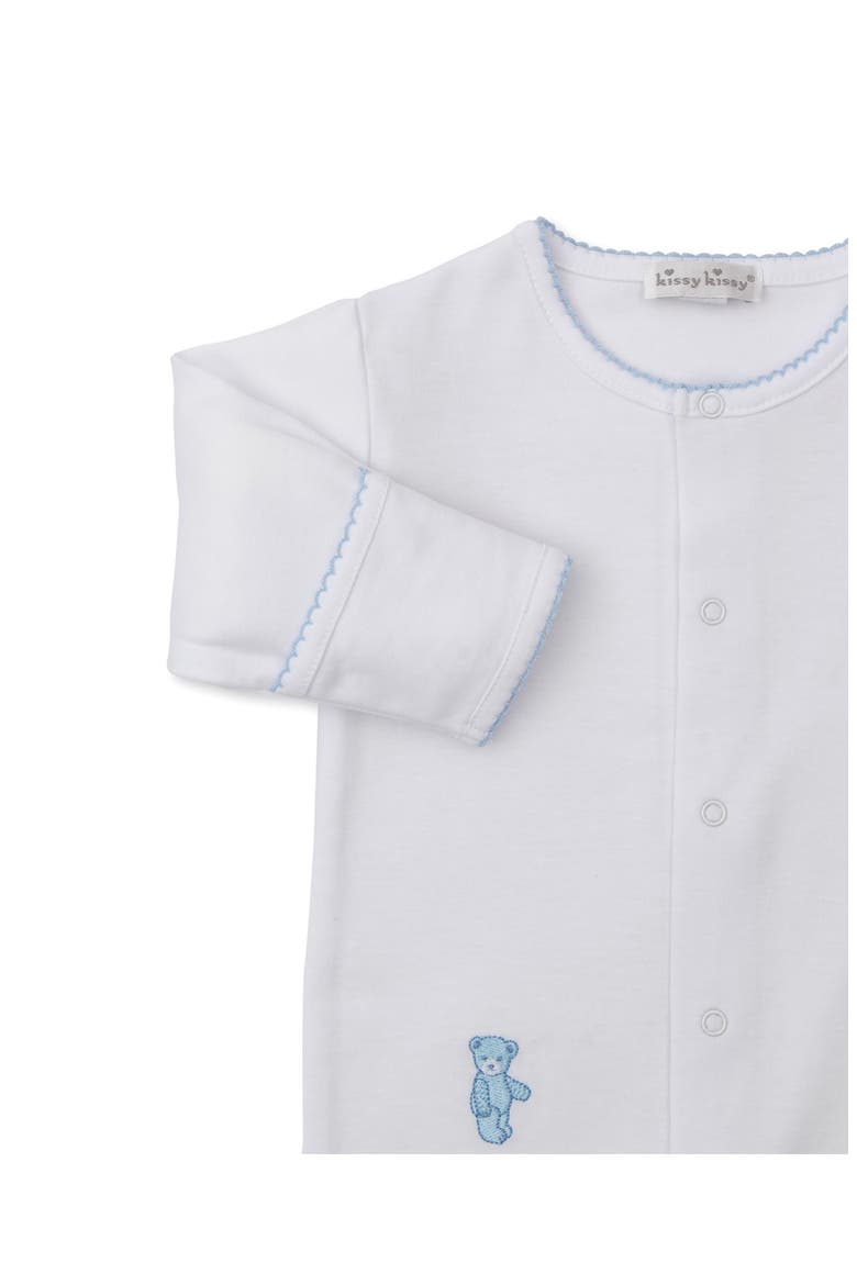 Teddy Bear Embroidered Pima Cotton Footie & Hat Set, Alternate, color, WHITE/ BLUE