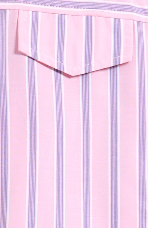 Good Luck Girl Kids' Meet & Greet Stripe Button-up Shirt In Pink/purple