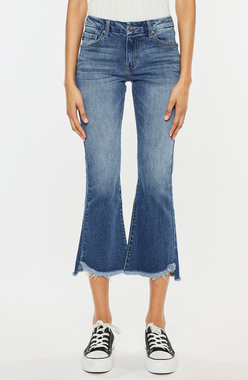 Kancan Aida Mid Rise Cropped Flare Jeans In Medium Wash
