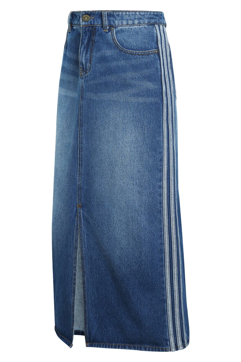 3-Stripes Denim Midi Skirt, Alternate, color, MEDIUM VINTAGE DENIM