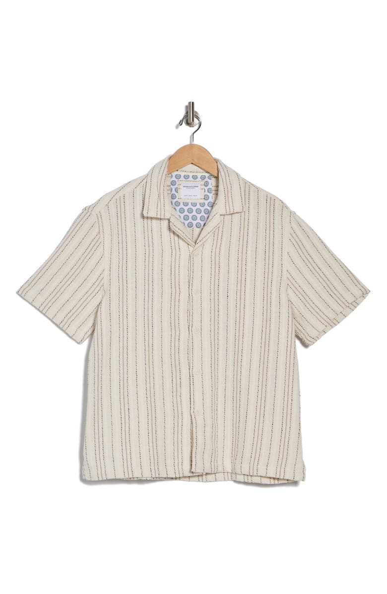 DENIM AND FLOWER Relaxed Fit Stripe Textured Camp Shirt, Alternate, color, Sand With Black/Khaki Stripe