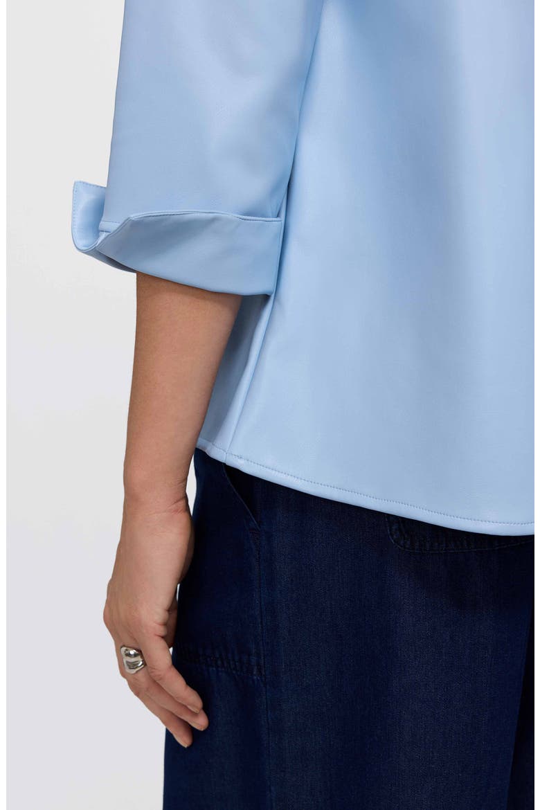 Agnes Faux Leather Long Sleeve Popover Top, Alternate, color, SKY BLUE