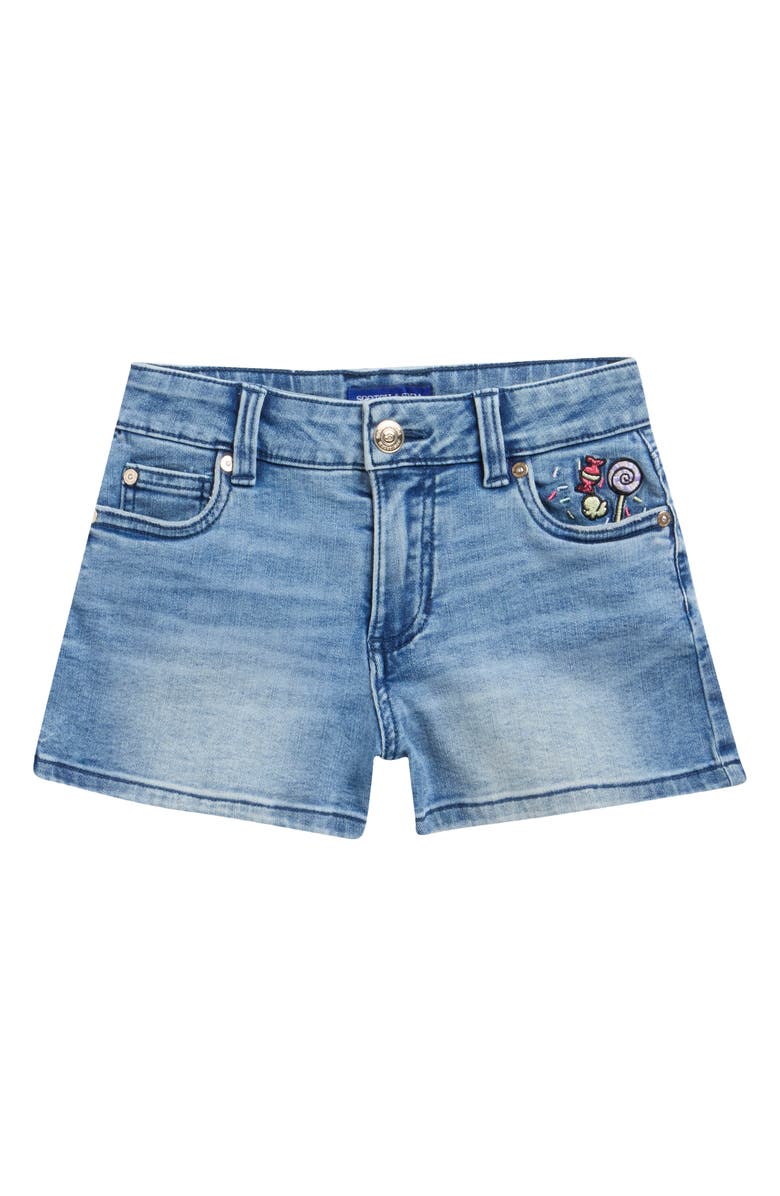 Scotch & Soda Kids' Embroidered Denim Shorts, Main, color, Medium Wash