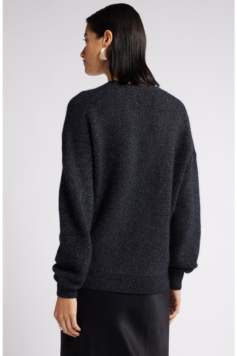 Metallic V-Neck Sweater, Alternate, color, BLACK- SILVER LUREX