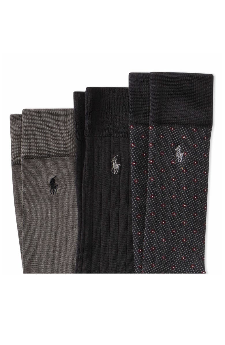 Polo Ralph Lauren Assorted 3-Pack Supersoft Dress Socks, Alternate, color, Black