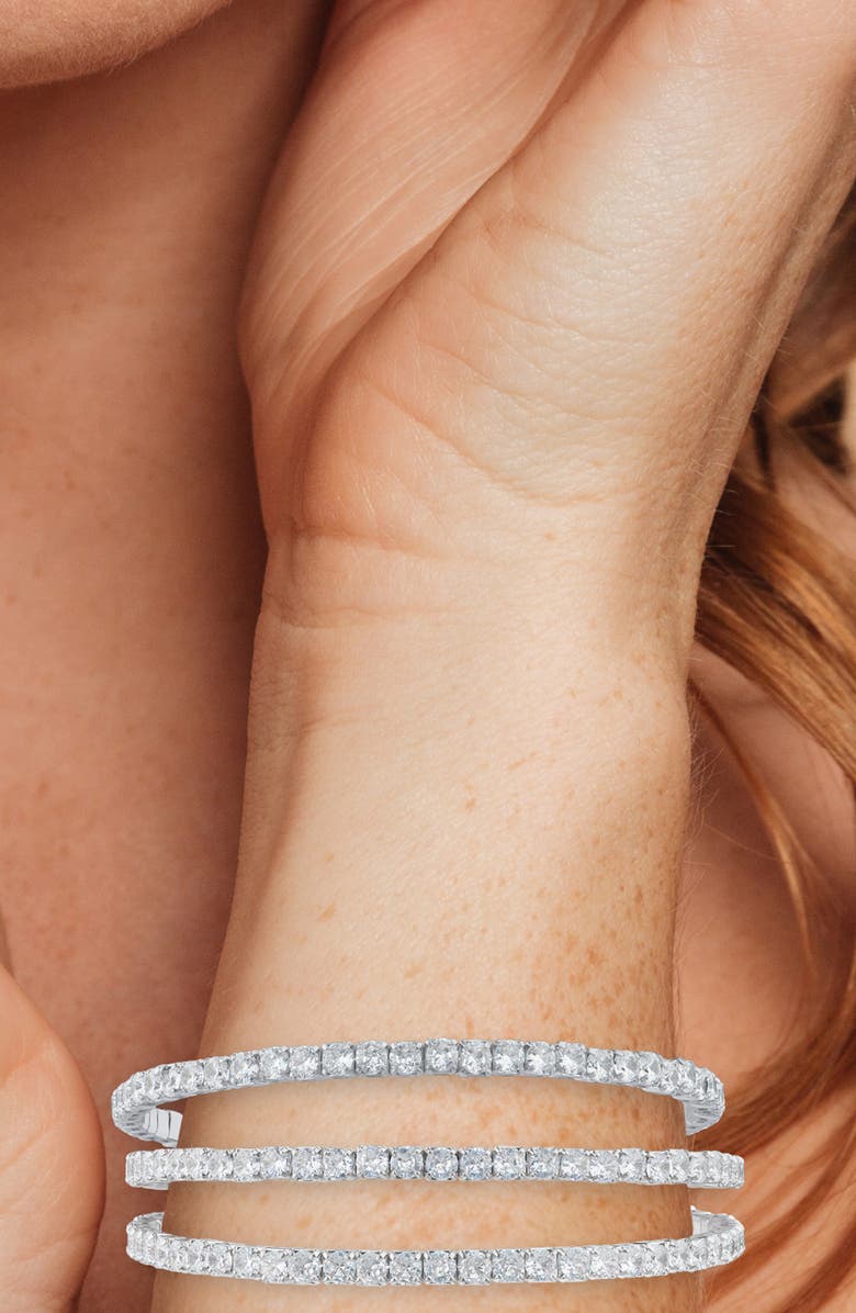 CZ by Kenneth Jay Lane Cubic Zirconia Triple Row Flex Cuff Bracelet, Alternate, color, Clear Silver