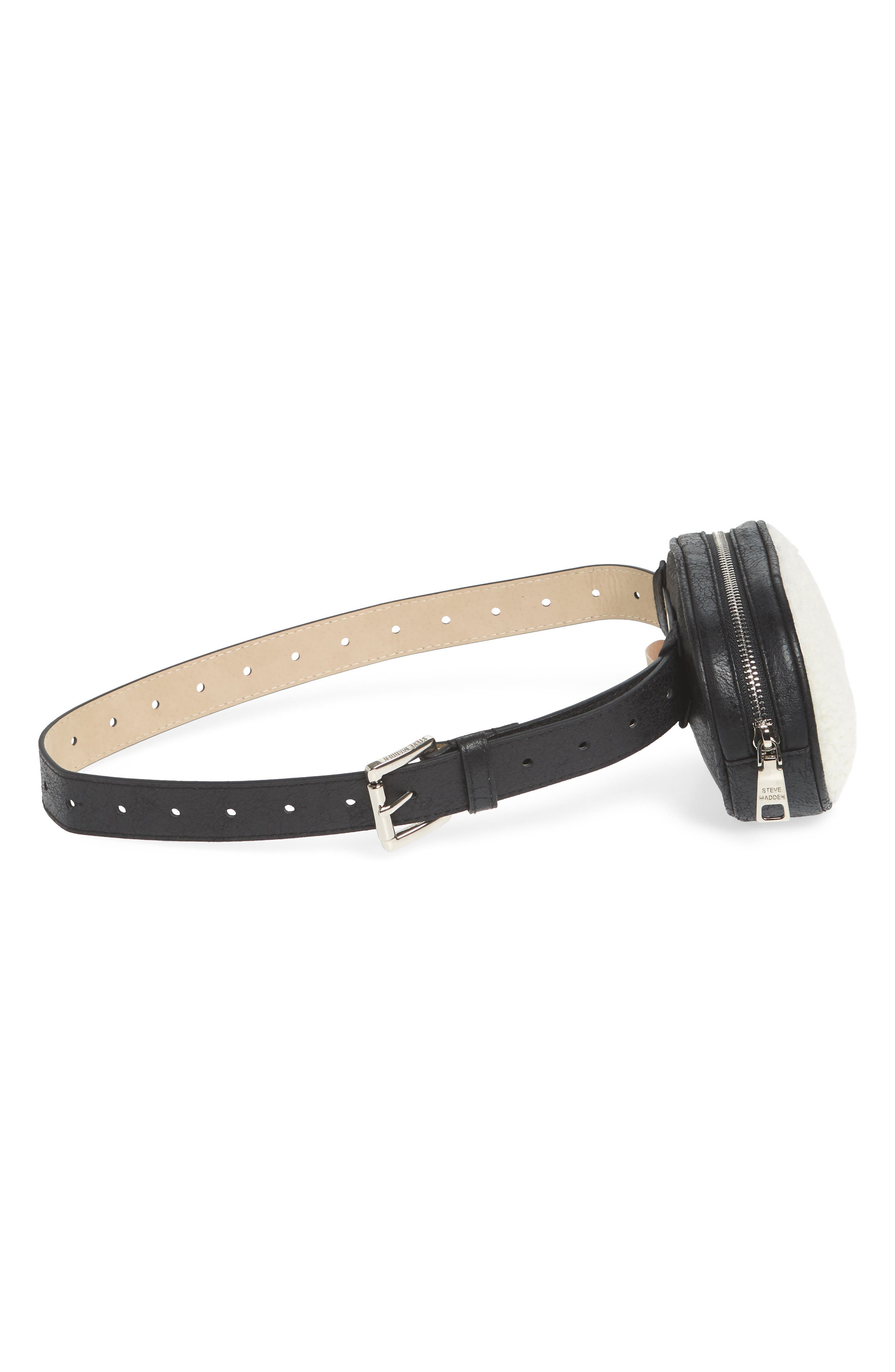 Faux Shearling Belt Bag, Alternate, color, BLACK/ NATURAL