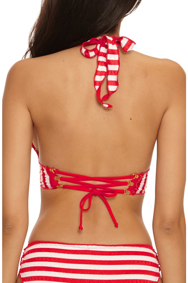 Sail Away Stripe Halter Bikini Top, Alternate, color, RUBY