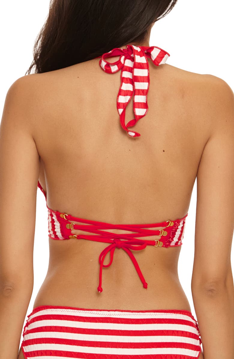 Becca Sail Away Stripe Halter Bikini Top, Alternate, color, Ruby