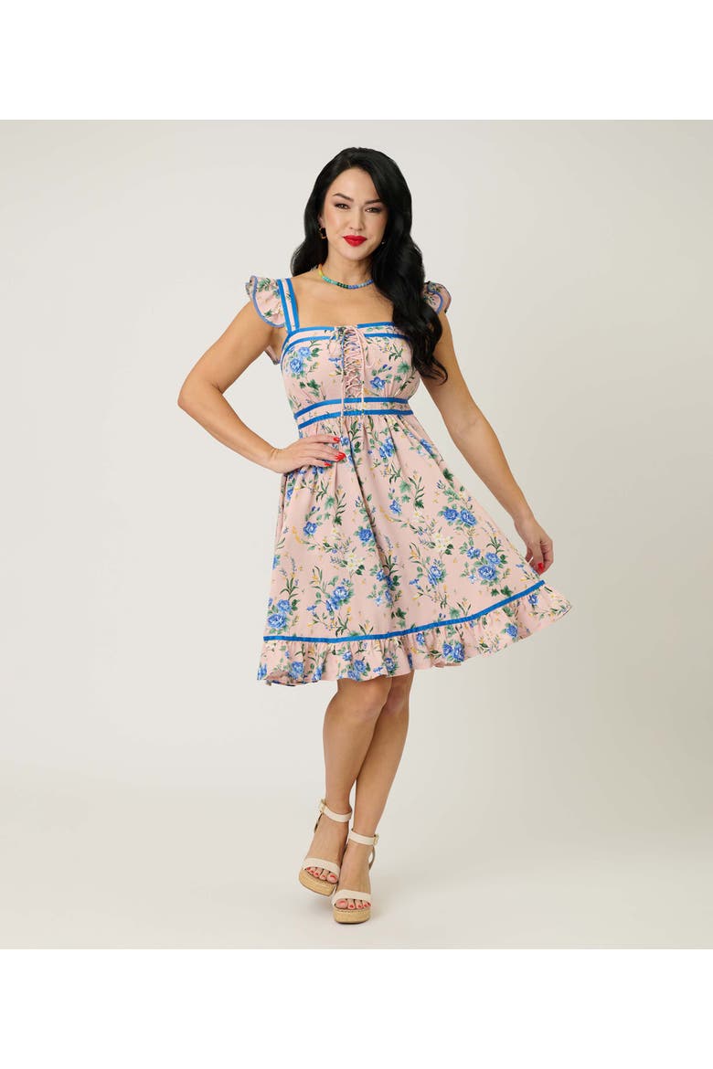 Corset Lace Fit & Flare Dress, Main, color, Light Pink Floral