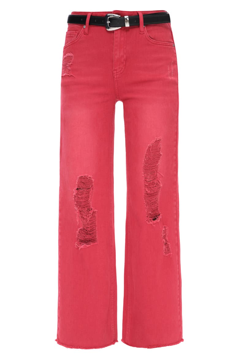 Ally High Waist Distressed Straight Leg Jeans, Alternate, color, RED