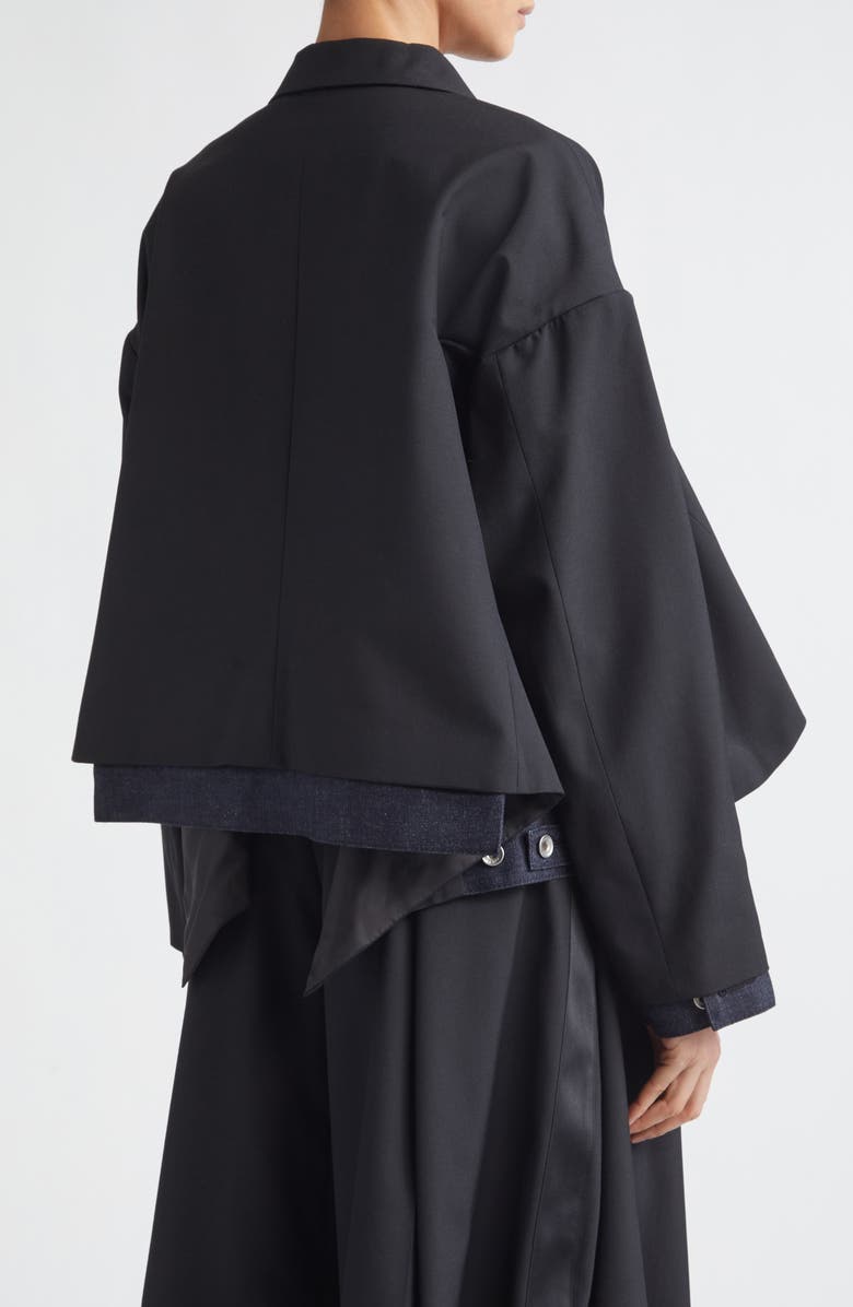 Sacai Double Breasted Suiting & Denim Jacket, Alternate, color, Black/ Indigo