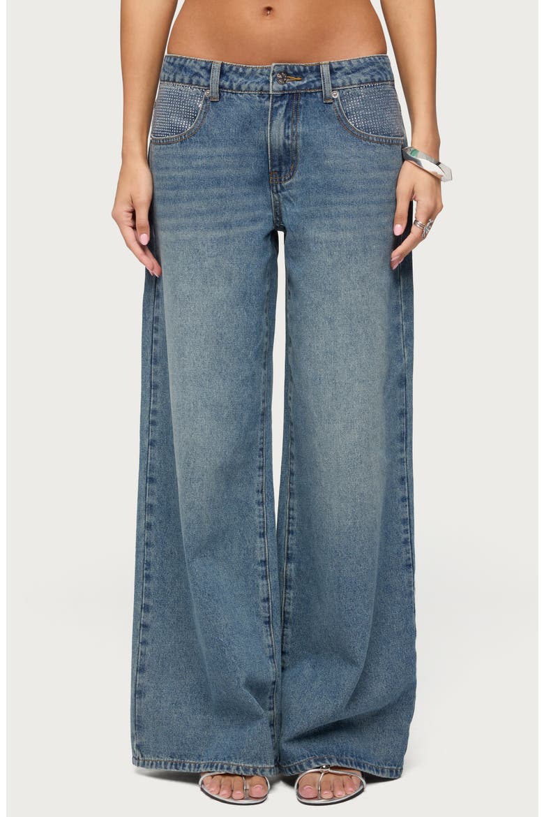 Rhinestone Low Rise Wide Leg Jeans, Main, color, LIGHT-BLUE-WASHED
