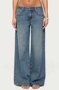 EDIKTED Rhinestone Low Rise Wide Leg Jeans