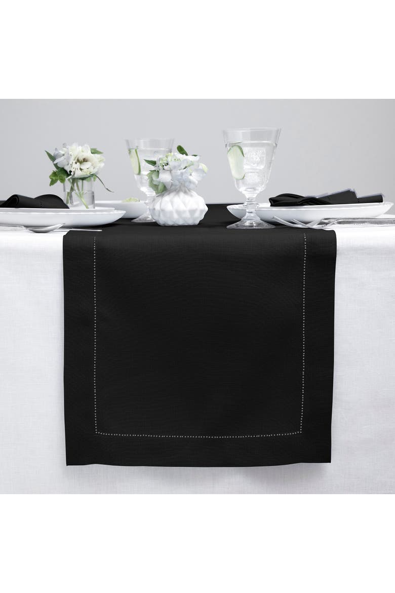 Linen Table Runner - Classic Hemstitch, Alternate, color, Black