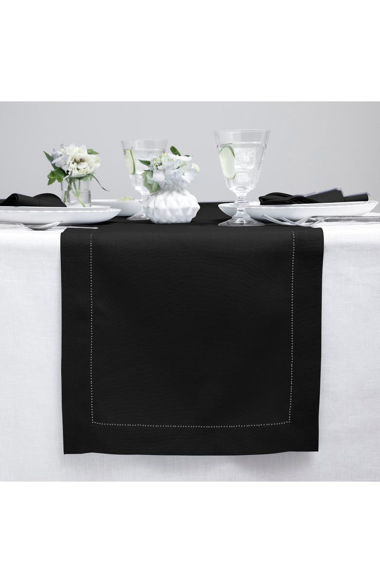 Solino Home Linen Table Runner for Dining Table, Holiday and Everyday Table Decor - Classic Hemstitch, Alternate, color, Black