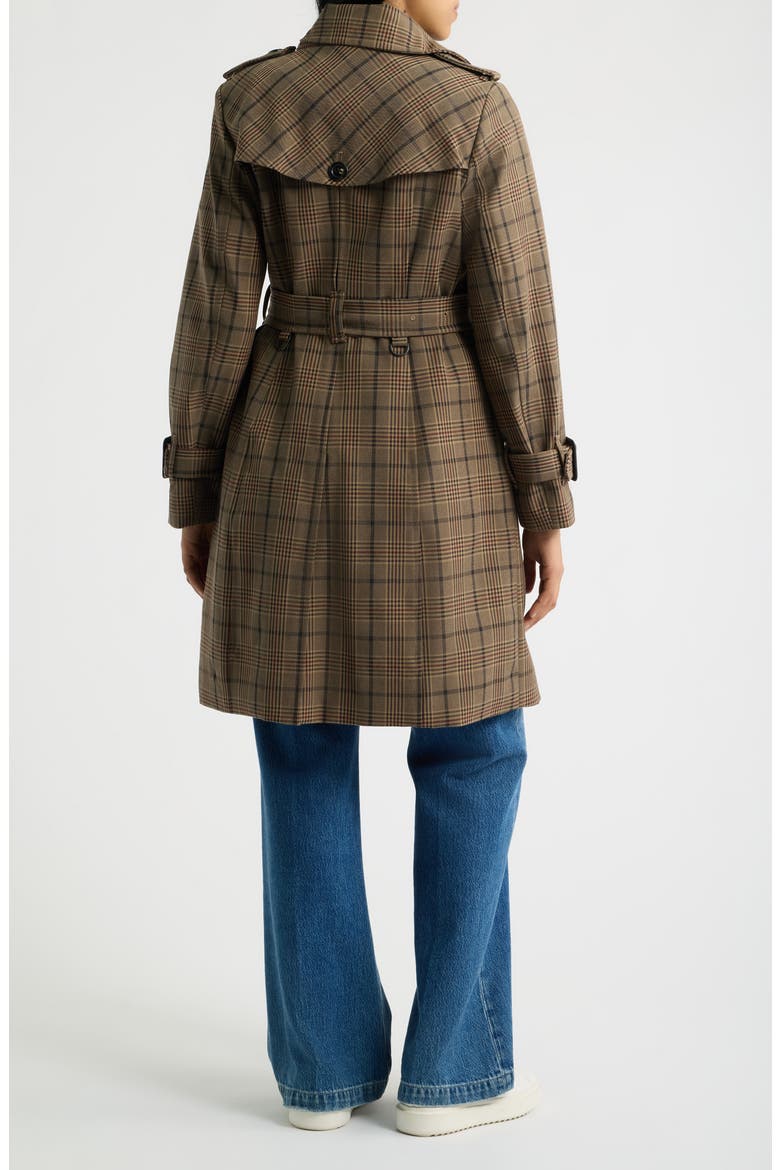 Single Breasted Trench Coat with Removable Hood, Alternate, color, BROWN PLAID