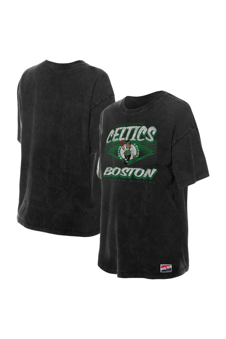 Women's New Era  Black Boston Celtics Throwback Mineral Wash Oversized T-Shirt, Main, color, Black