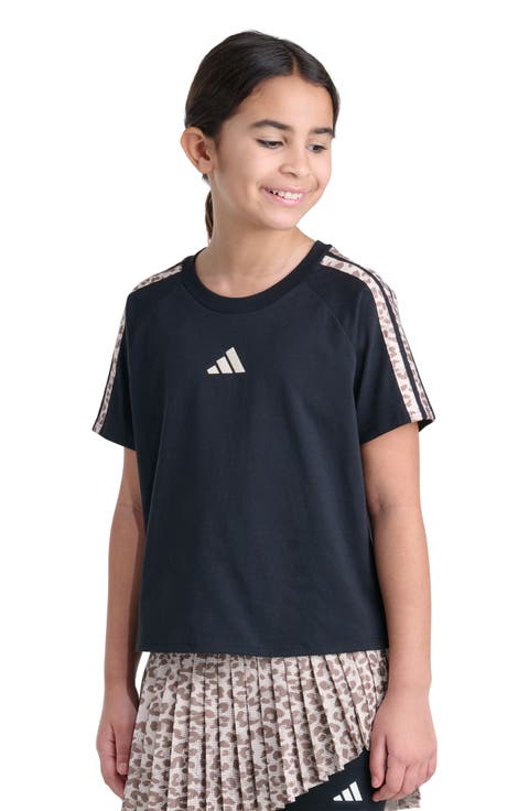 Kids' Leopard Print 3-Stripes Raglan T-Shirt