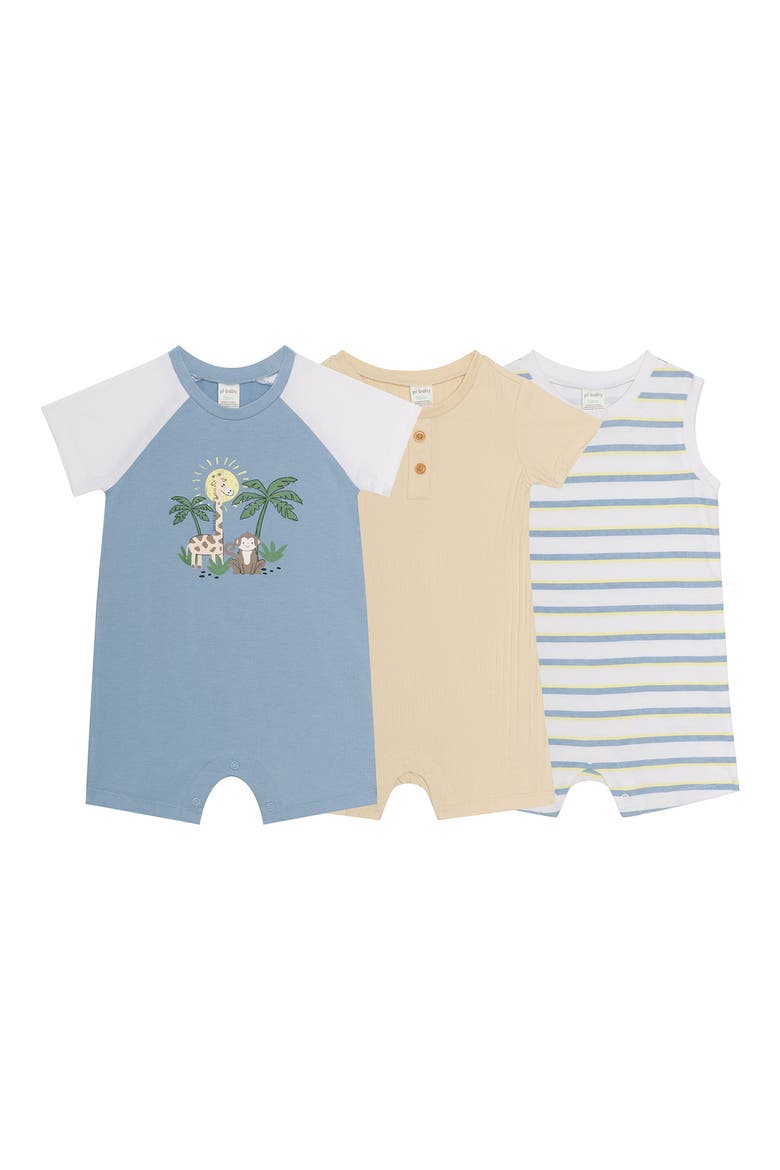 Assorted 3-Pack Safari Rompers, Main, color, LIGHT BLUE SAFARI
