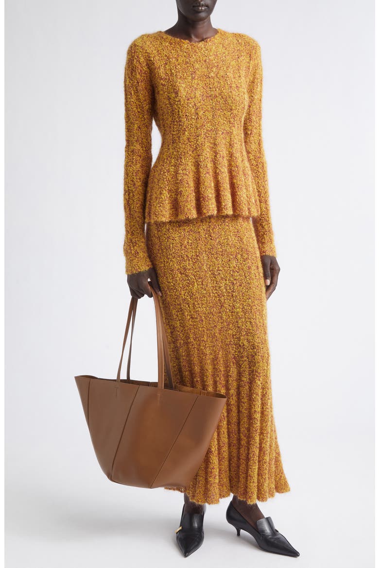 Joelle Marled Mohair & Silk Blend Bouclé Rib Maxi Skirt, Alternate, color, YELLOW/ WINE