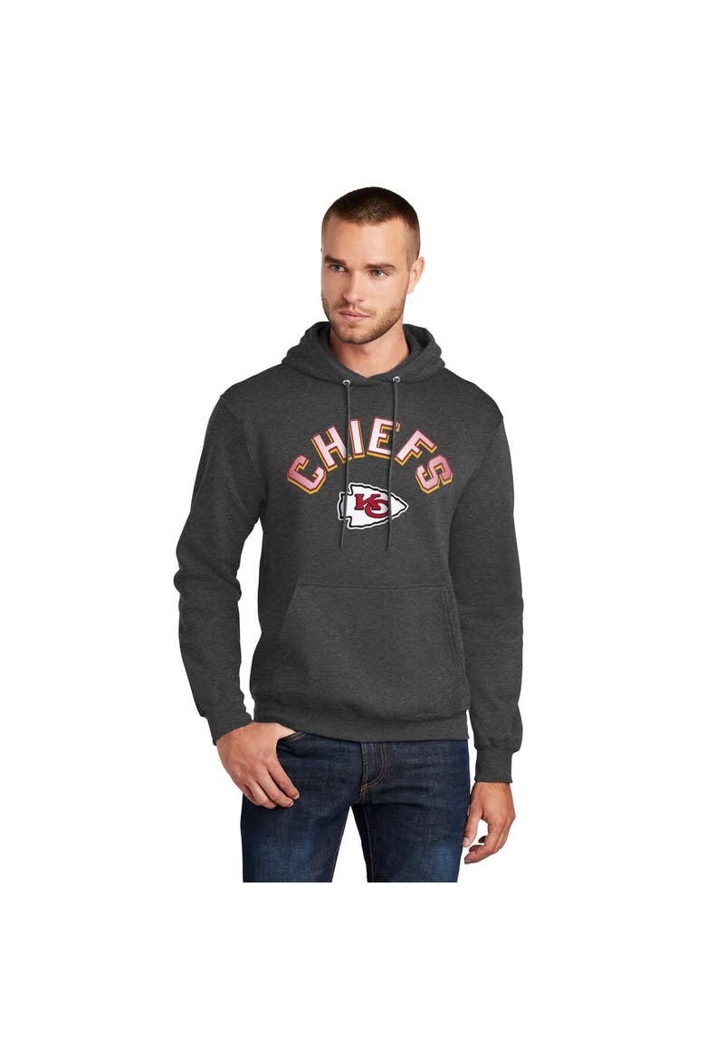 Men's Starter  Charcoal Kansas City Chiefs Arch Over Logo Pullover Hoodie, Main, color, Charcoal
