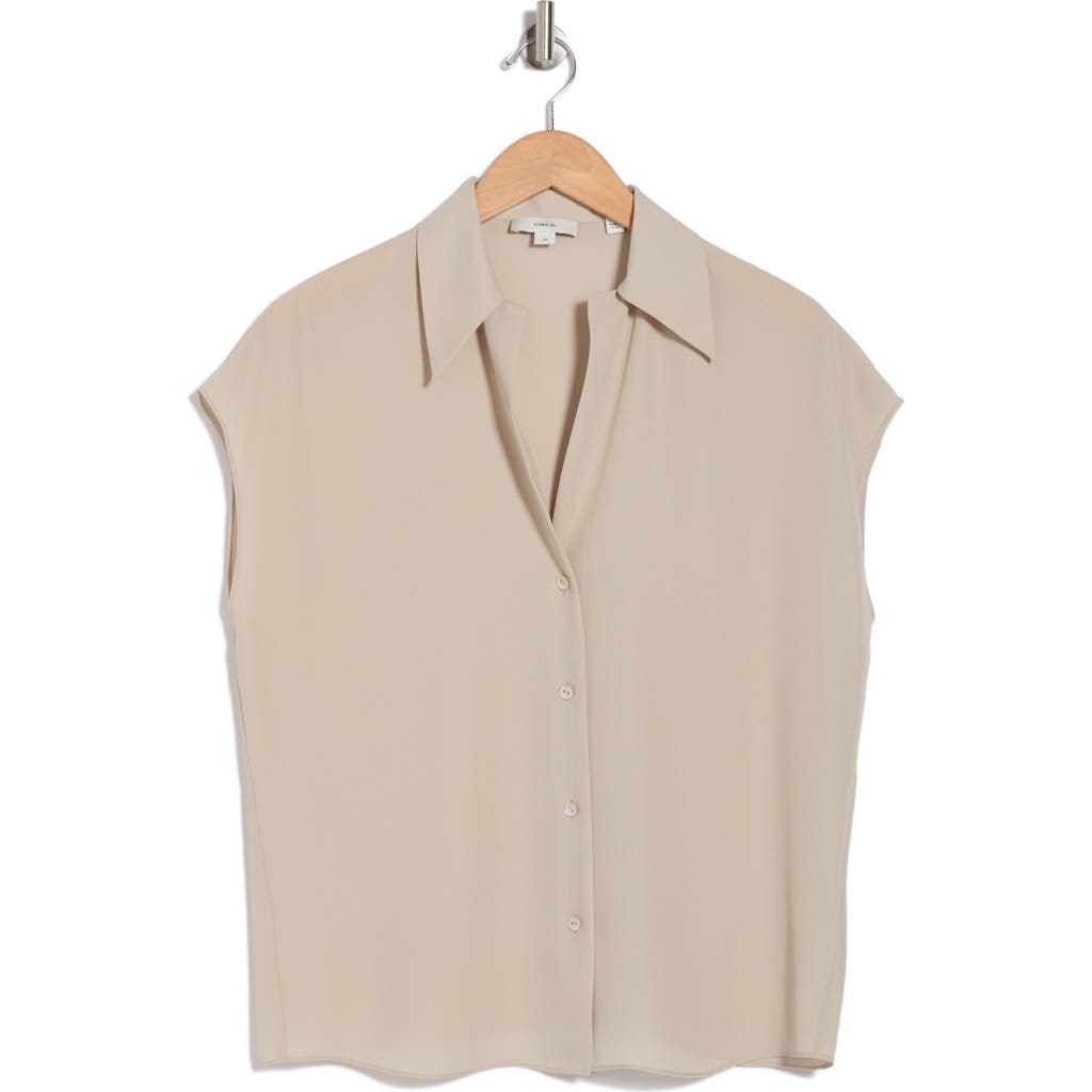 Vince Cap Sleeve Button Front Top In Oyster